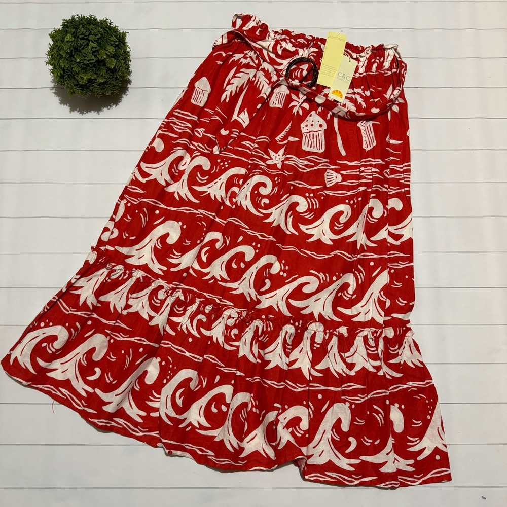 C&C California Red and White Midi Skirt NWT